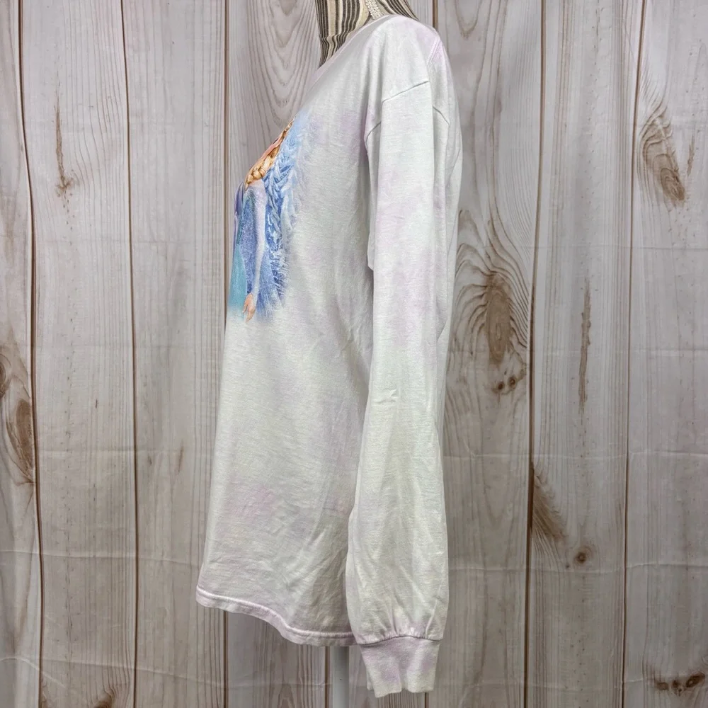 Disney Frozen Long Sleeve Tee Tye Dye Elsa Olaf Comfort White Purple Size Medium - Picture 2 of 12
